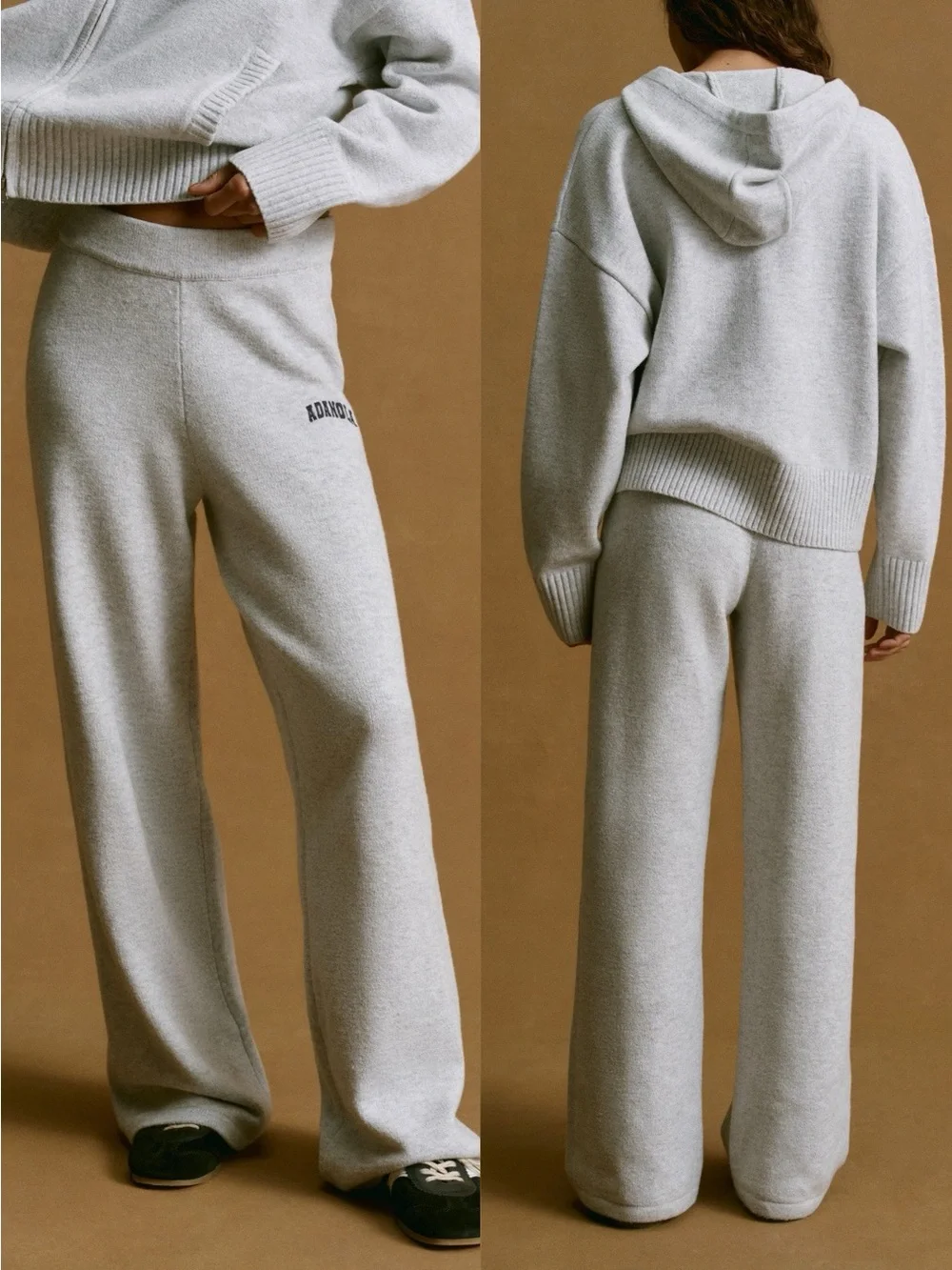 Adanola Varsity Knit Straight Leg Sweatpants in Grey and Navy